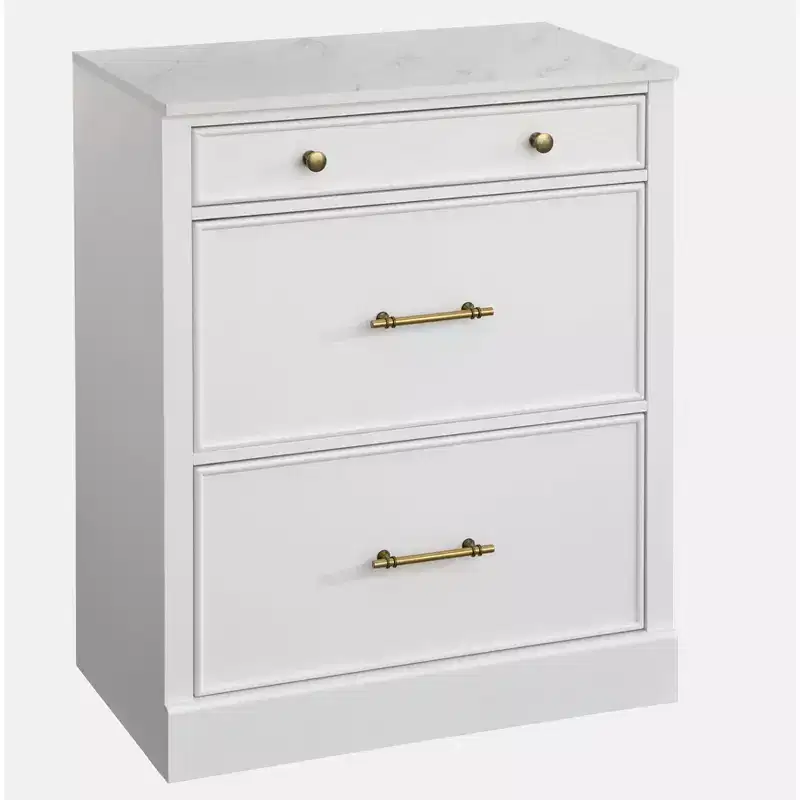 Monza Modular Cabinet with Faux Marble Top 3 Drawers White: Farmhouse Style Sideboard, Faux Marble Top, MDF Frame