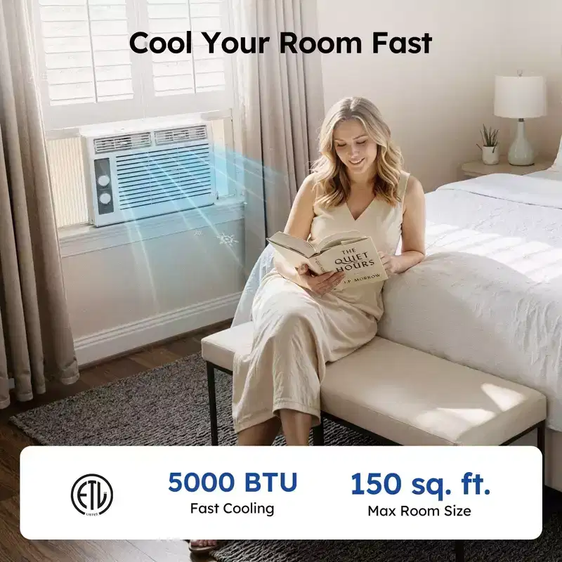 Simzlife 5000 BTU Window Air Conditioner, 2-in-1 AC for 150 Sq.Ft, Easy Installation, Energy-Saving & Quiet Operation, White