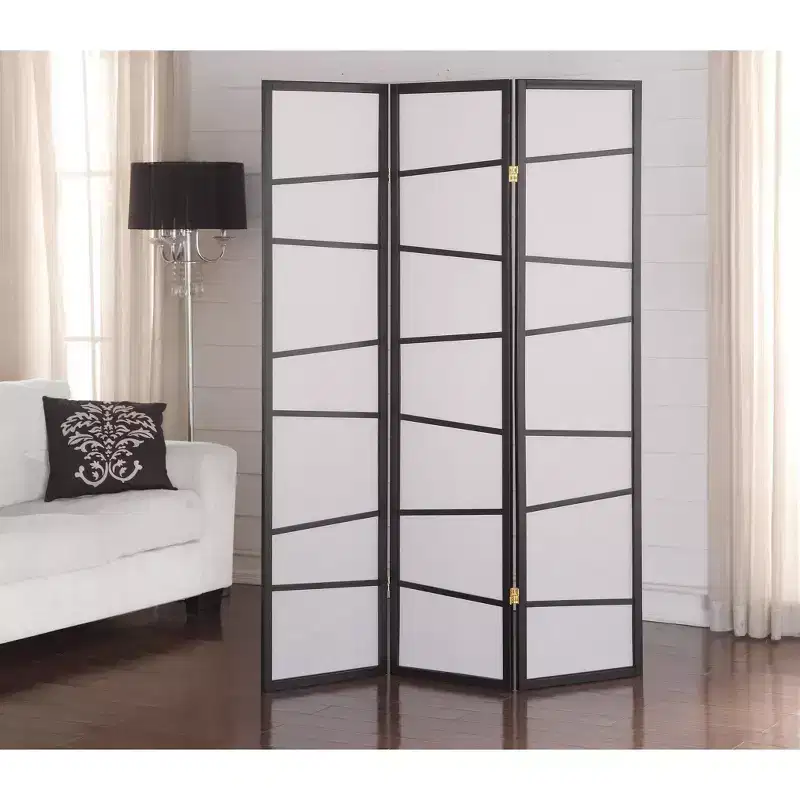 Roundhill Furniture 3-Panel Screen Room Divider, Black