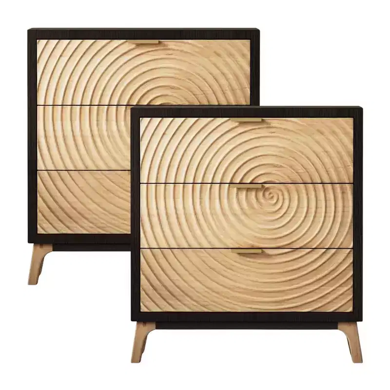 3 Drawer Farmhouse Nightstand Wood Storage Cabinet, Set of 2
