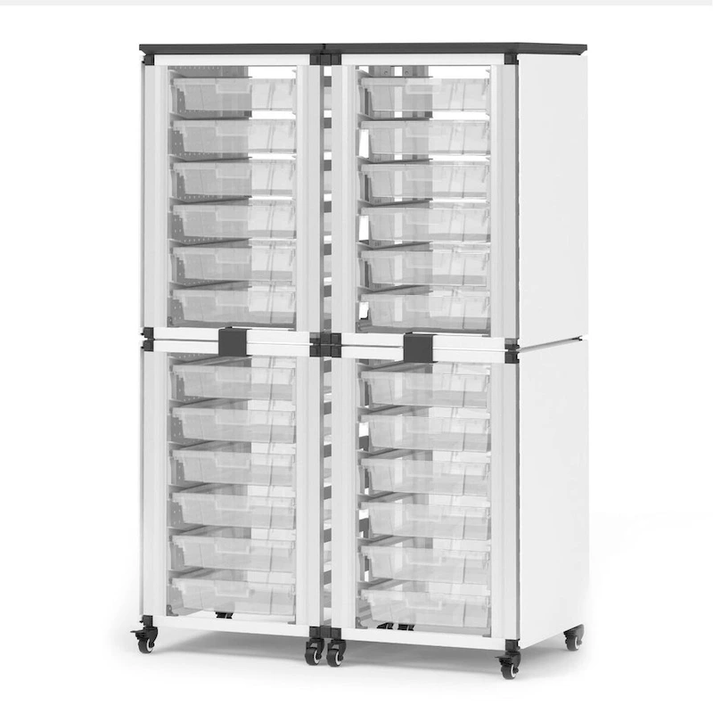 Modular Classroom Storage Cabinet - 4 stacked modules with 24 small bins - N/A