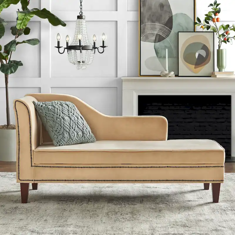 Storage Chaise with Bronze Nailhead Trim