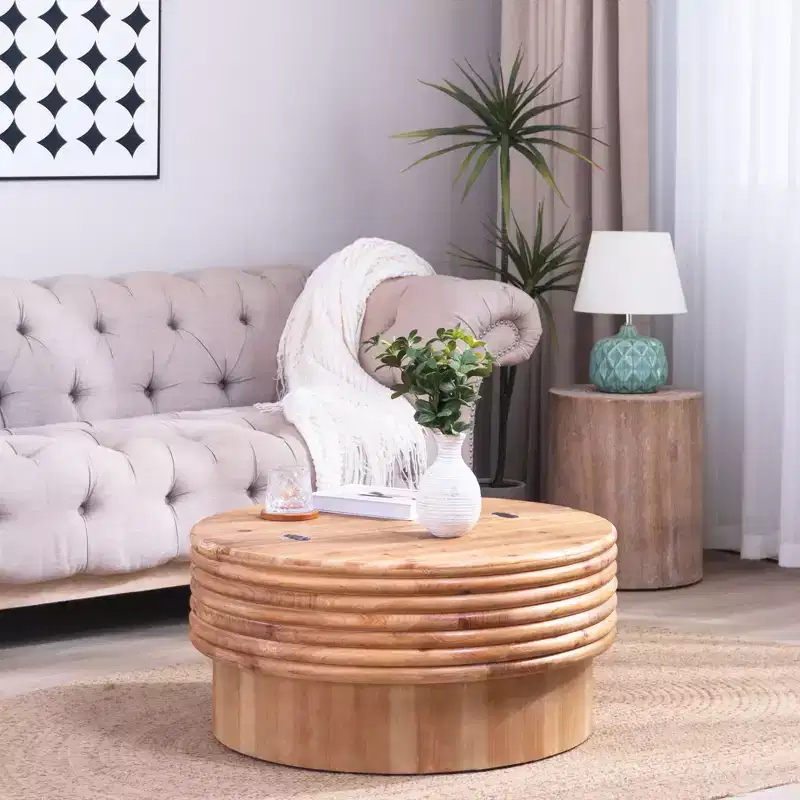 GDFStudio Ellington Round Lift Top Coffee Table with Hidden Storage