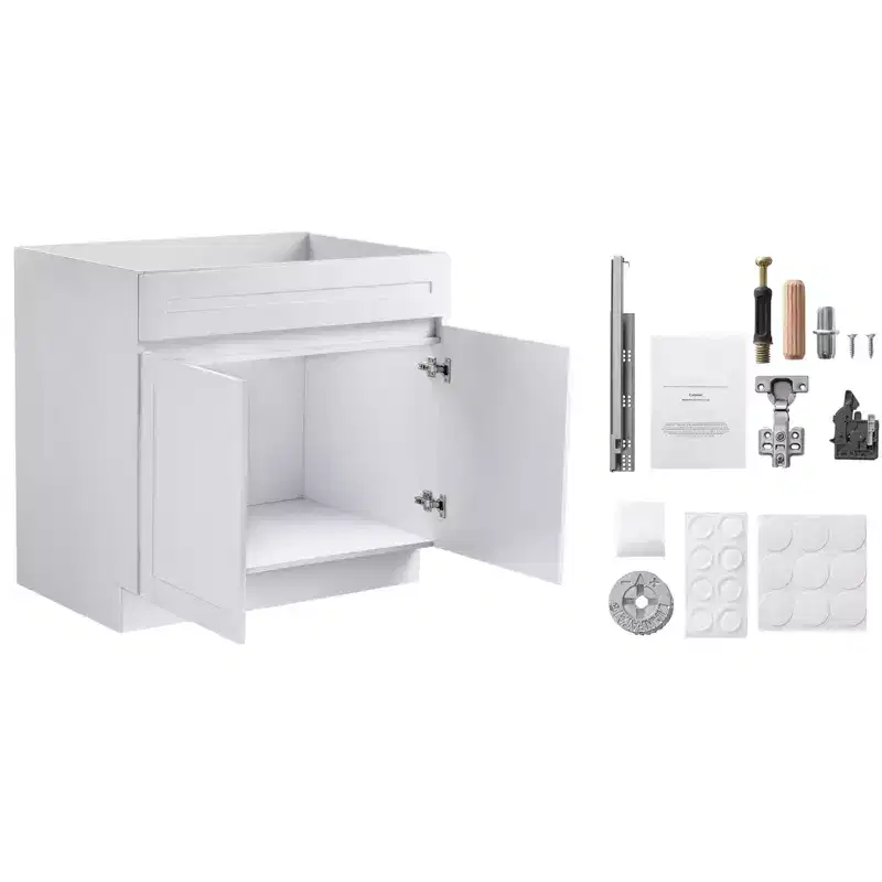Shaker Base Cabinet, 36 - Inch Unassembled Sink Base Cabinet, 36 W x 24 D x 34.5 H Ready to Assemble Cabinet, White