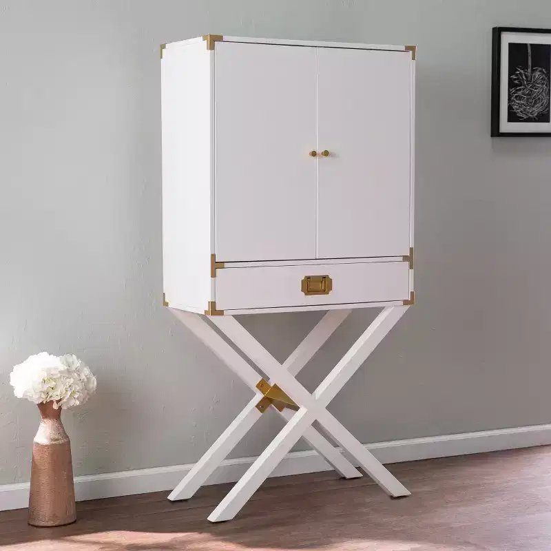 Campaign Tall Bar Cabinet with Storage - White - SEI