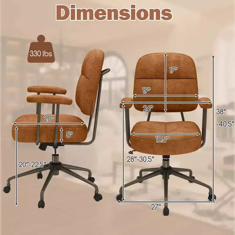Costway Home Office Chair Leathaire Upholstered Task Chair with Cushioned Back & Armrests Brown/Beige