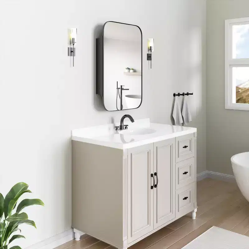 MDF Rectangular Bathroom Medicine Cabinet with Mirror 36