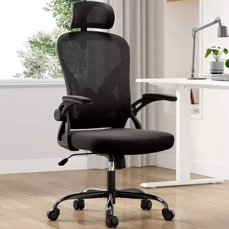 TUYOHW Ergonomic Office Chair,Swivel Computer Desk Chairs with Adjustable Lumbar Support,Flip-Up Arms,Headrest & Mesh Back for Home,Bedroom