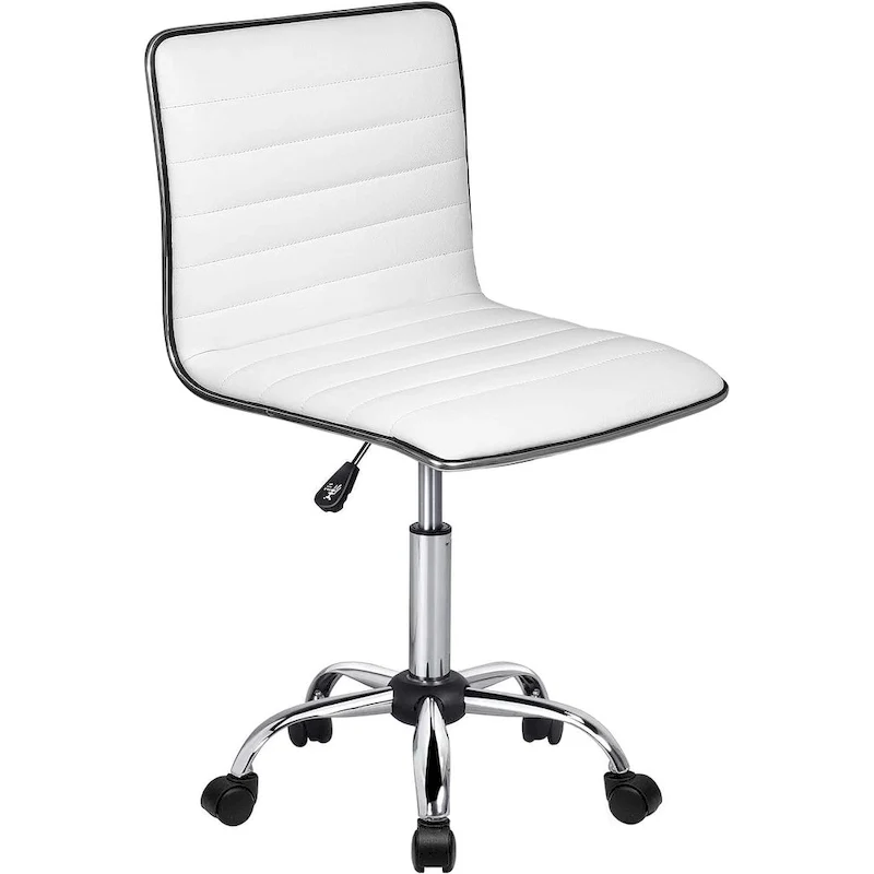 Adjustable Home Office Chair, Mid-Back Armless Ribbed Swivel Task Chair, Vanity Chair for Small Space, Livingroom Make-up