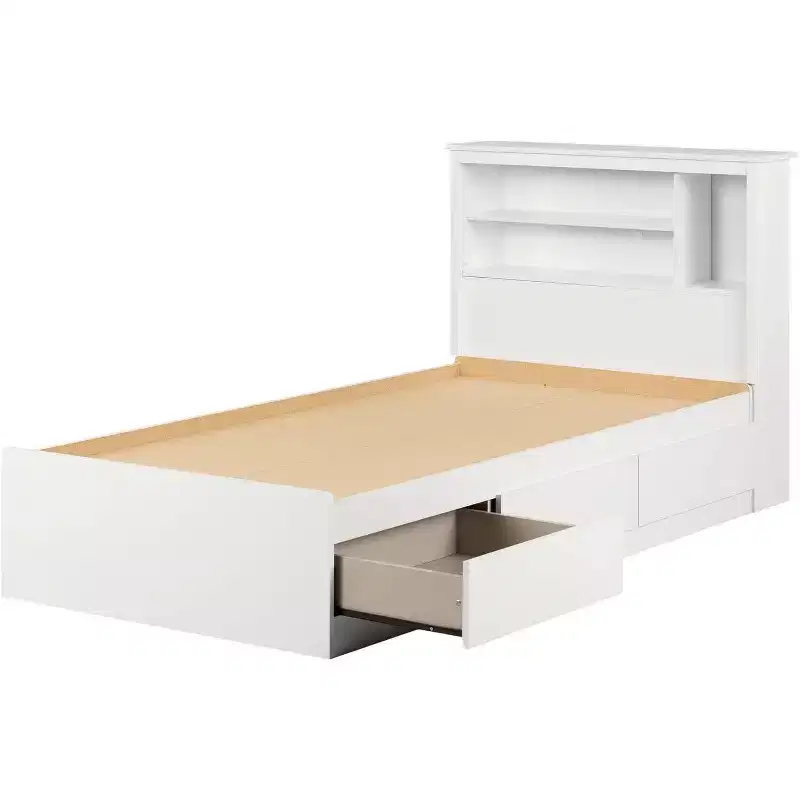 40 in.H Twin Size White with Bookcase Beds made of Particle Board Bed Frame