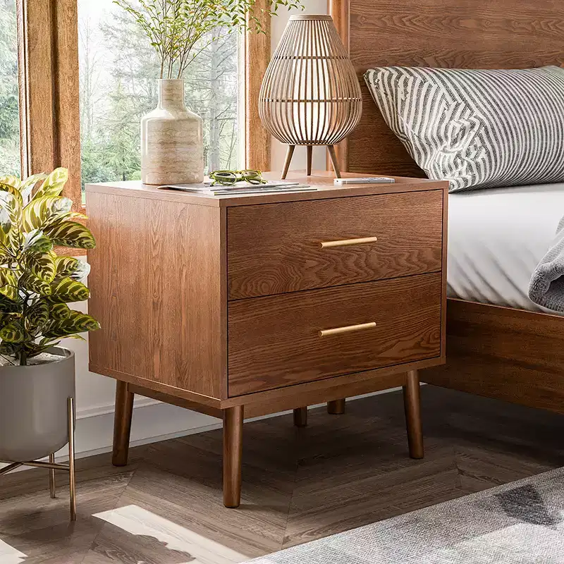 Mid-Century Modern 2 Drawer Nightstand Walnut