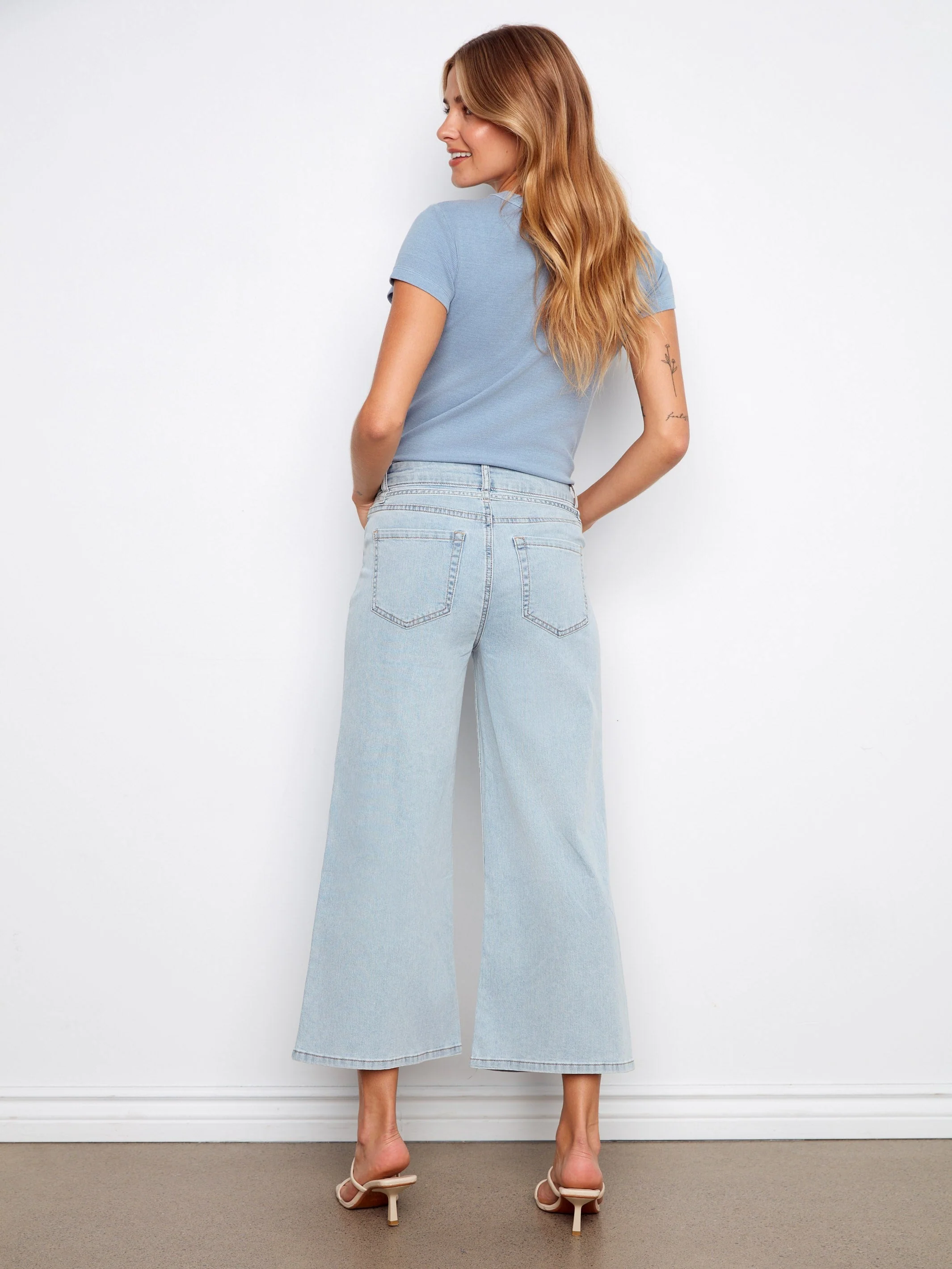 Belted Cropped Wide Leg Jeans - Bleach Blue
