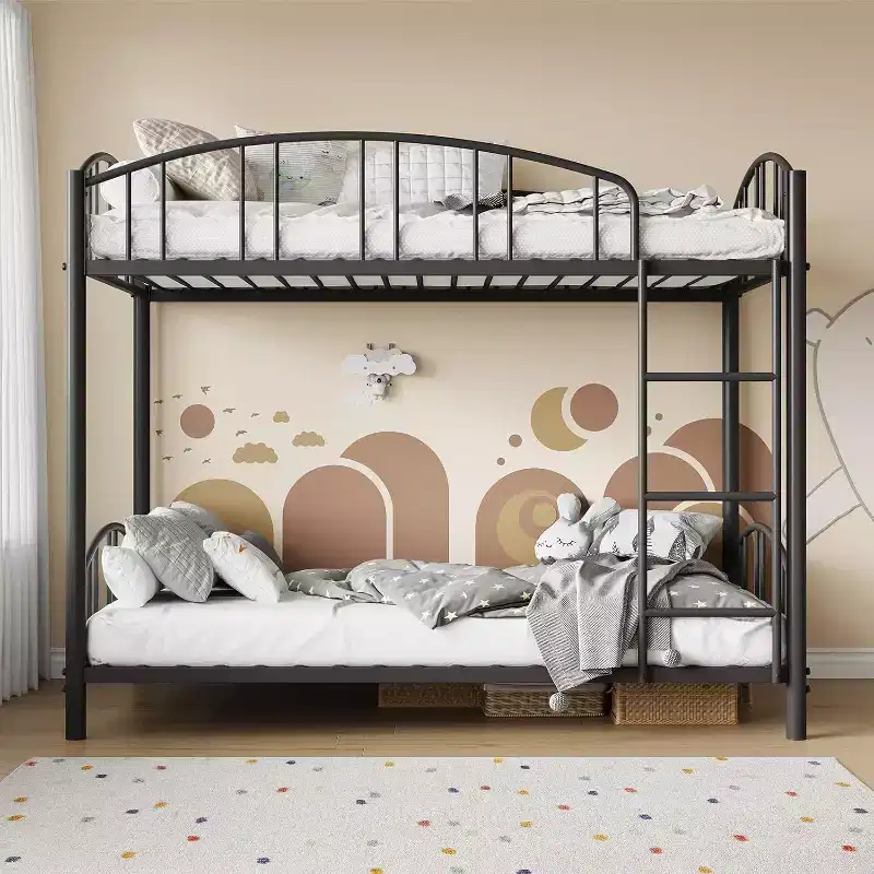 Twin Over Twin Metal Bunk Bed, Heavy-Duty Frame with Arched Guardrails and Safety Ladder, Sturdy Steel Design for Kids, No Box Spring Required.