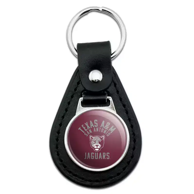 Texas AM UniversitySan Antonio Jaguars Logo Black Leather Keychain