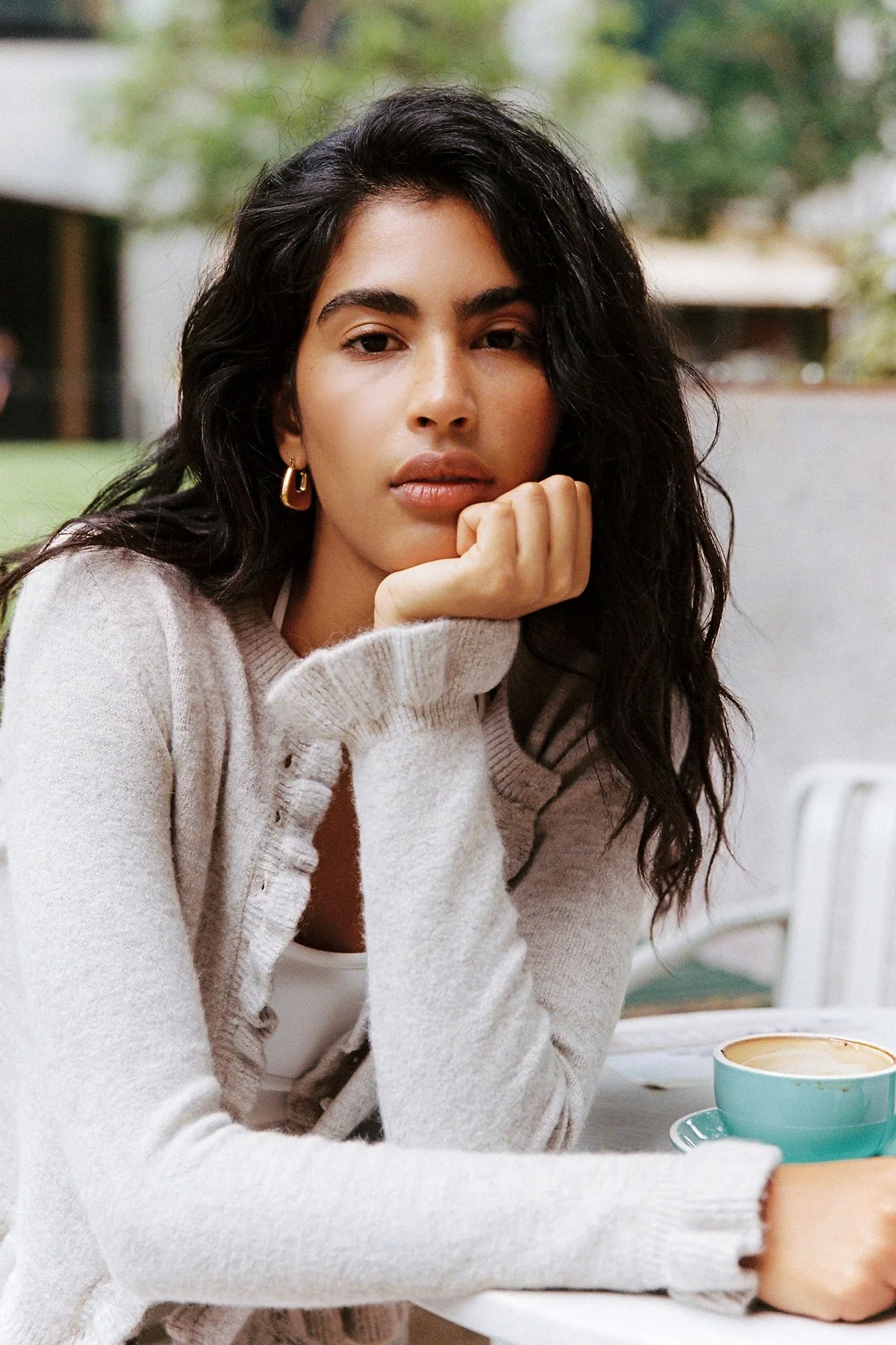 Frill Knit Cardigan Taupe