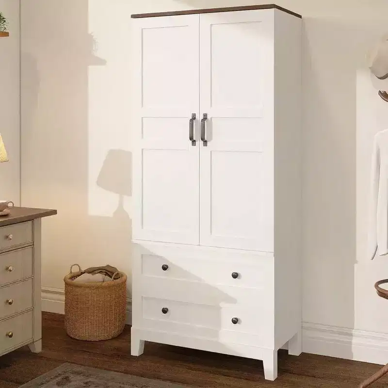 Floor Storage Cabinet with 2 Doors, 2 Drawers & Adjustable Shelves,Farmhouse Wood Pantry for Kitchen, Office & Living Room
