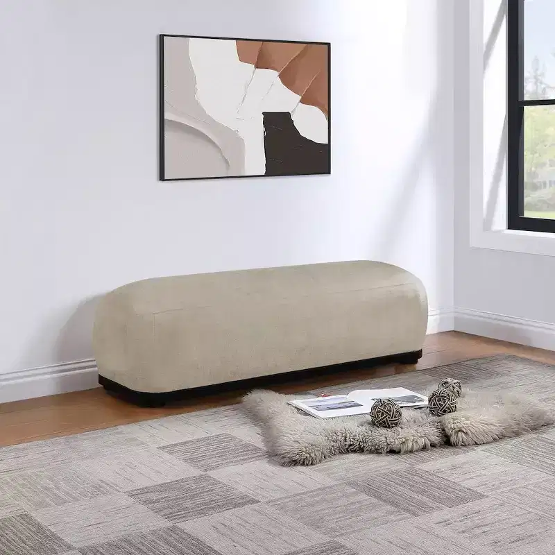 Chenille Fabric Upholstered Bench – Calum Style, Modern Bedroom Accent