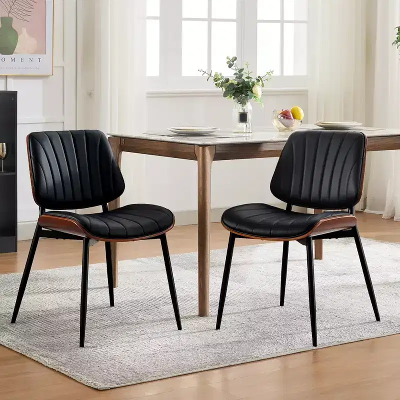 Acekool 2 Pack PU Leather Shell Back Dining Chairs Mid Century Accent Chairs for Dining Room Kitchen