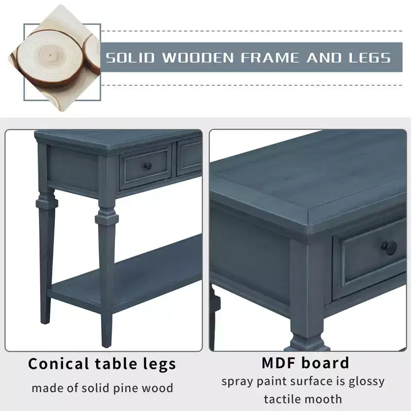 Whisen Classic Retro Style Console Table with 3-Top Drawers and Open Shelf