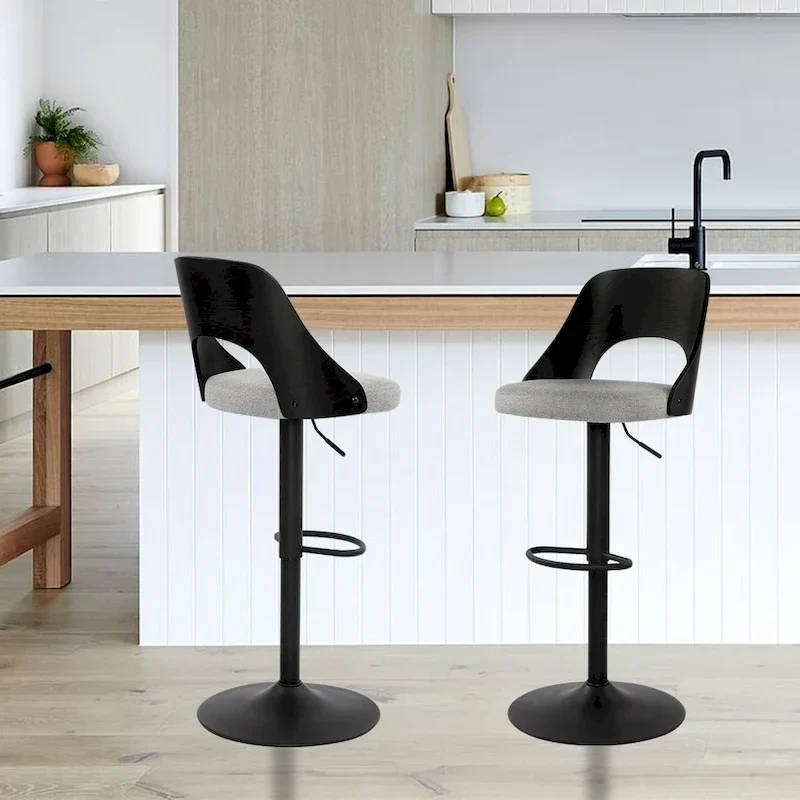 Black / Natural Swivel Bar Stool with Bentwood Back, Set of 2