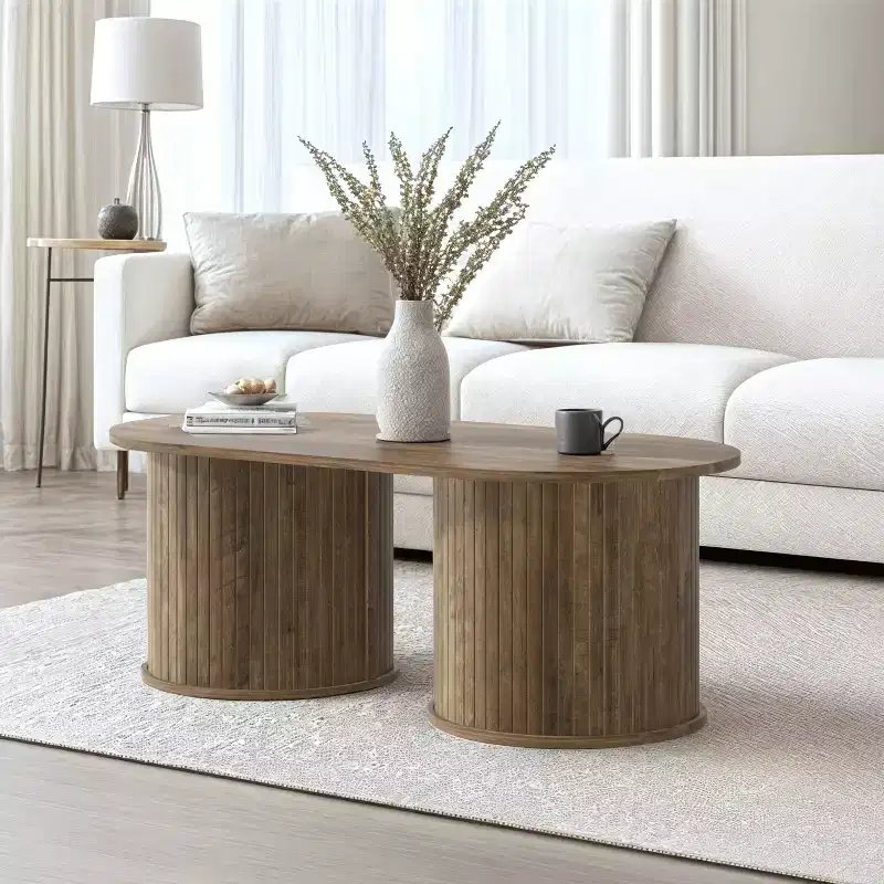 Fluted Oblong Coffee Table with Round Base 39.2