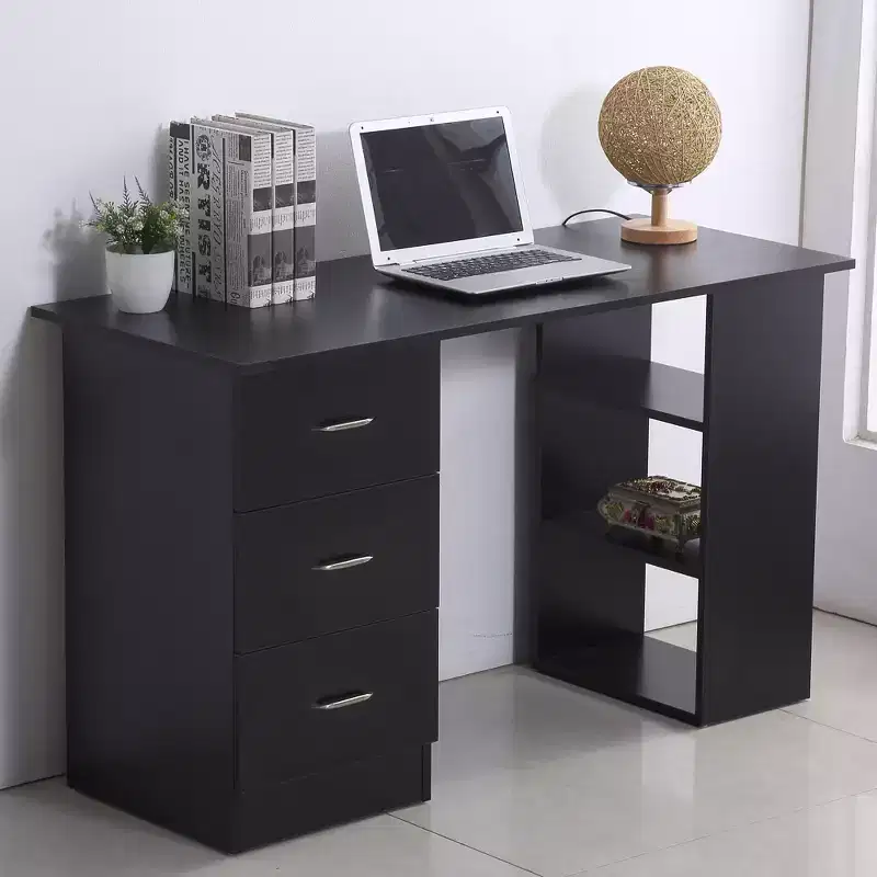 HOMCOM 47 Modern Home Office Computer Desk Bookcase Combo Writing Table Workstation with 3 Drawer and Storage Shelf - White