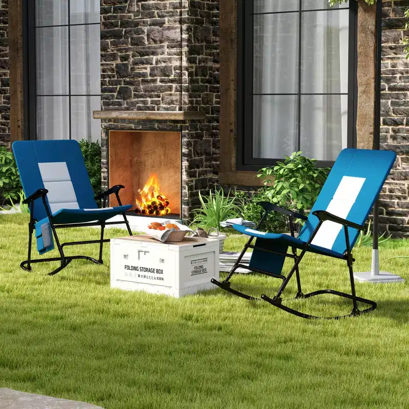 Costway Set of 2 Padded Folding Rocking Chairs Patio Garden Yard Camping Red/Blue