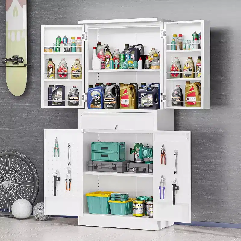 VINGLI Garage Storage Cabinet with Locking Doors and Adjustable Shelf, Metal Storage Cabinet