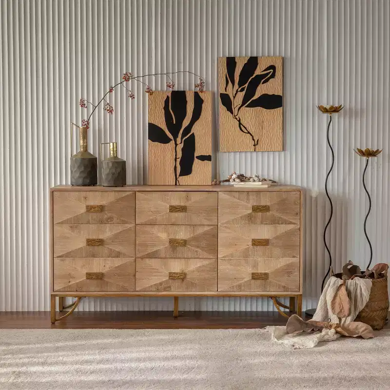 CLIHOME Modern 9 Drawers Dresser, Light Wood Chests of Drawers, TV Stand for Bedroom, Living Room, Hallway