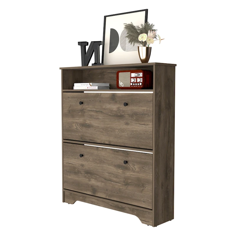 Shoe Rack , One Open Shelf, Two Extendable Cabinets