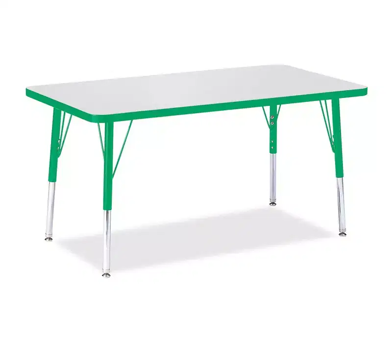 Elementary Height Rectangle Activity Table 24x36, Green Color Edge, Adjustable Steel Legs