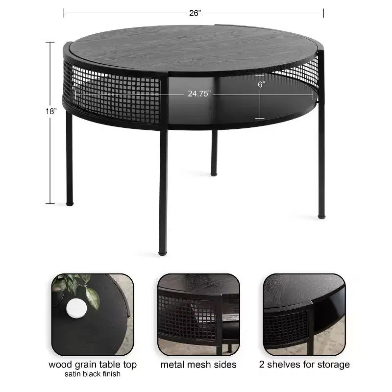 Kate and Laurel Urso Round Coffee Table, 26x25x18, Black