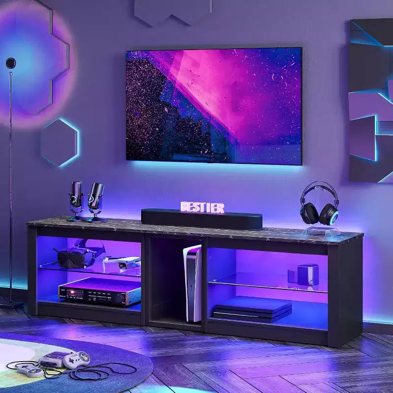 Bestier TV Stand for TVs up to 70 with LED Light, Entertainment Center for PS5 with Shelves
