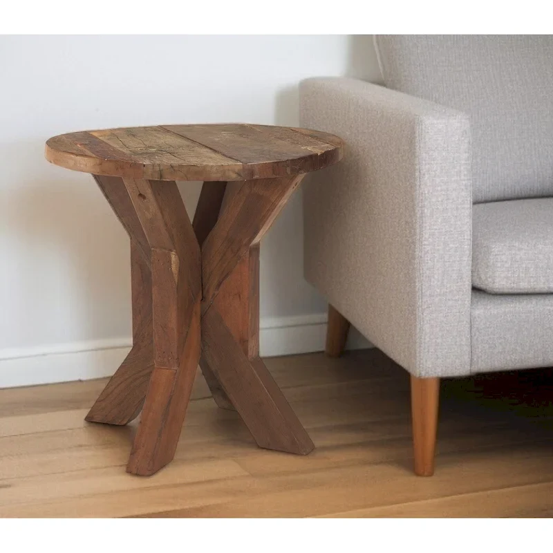 HomeRoots 26  Brown Distressed Reclaimed Wood End Table - 25.75' X '26' X '25.75