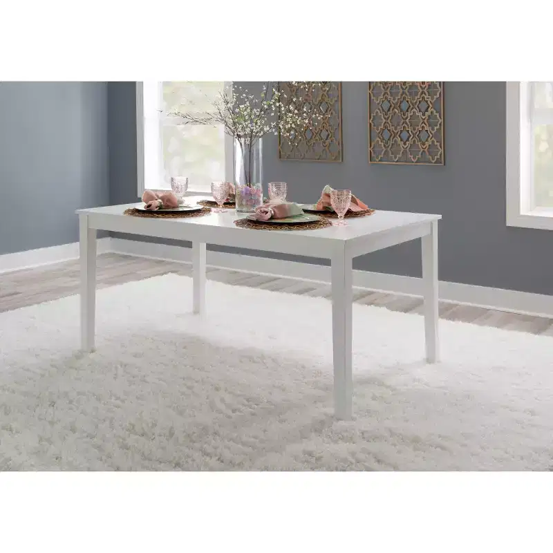 Transitional Dining Table White Solid Acacia Seats 6
