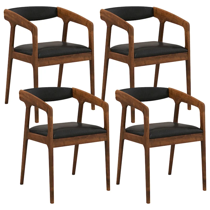 Gymax Set of 4 Accent Chairs PU Leather Upholstered Armchairs w/ Cozy