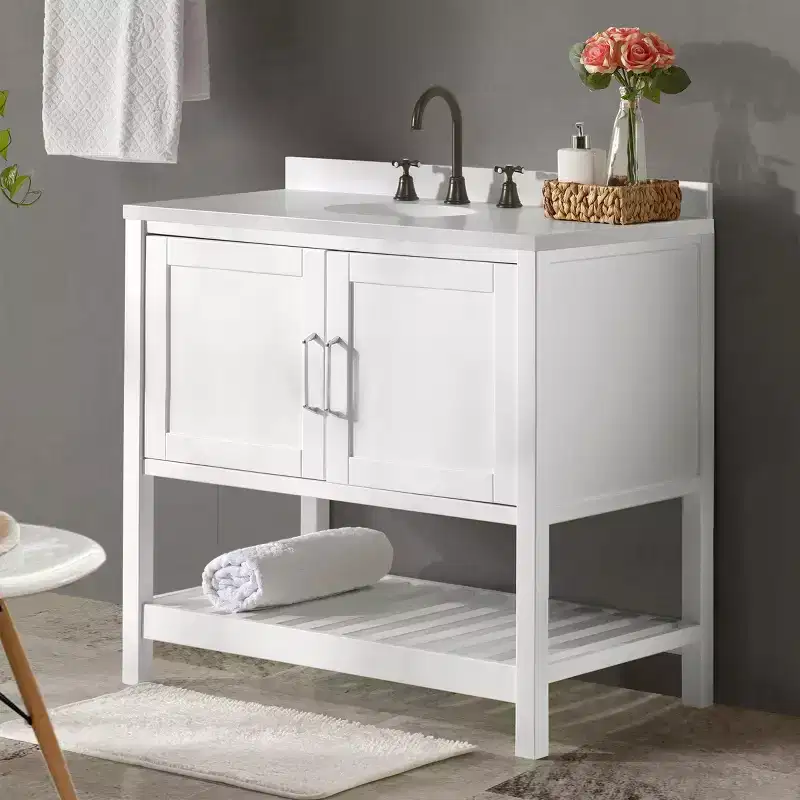 Alaterre Furniture Bennet 36 in. Bathroom Vanity without Top, Freestanding Shaker Cabinet with Soft-Close Doors and Slatted Bottom Shelf, White
