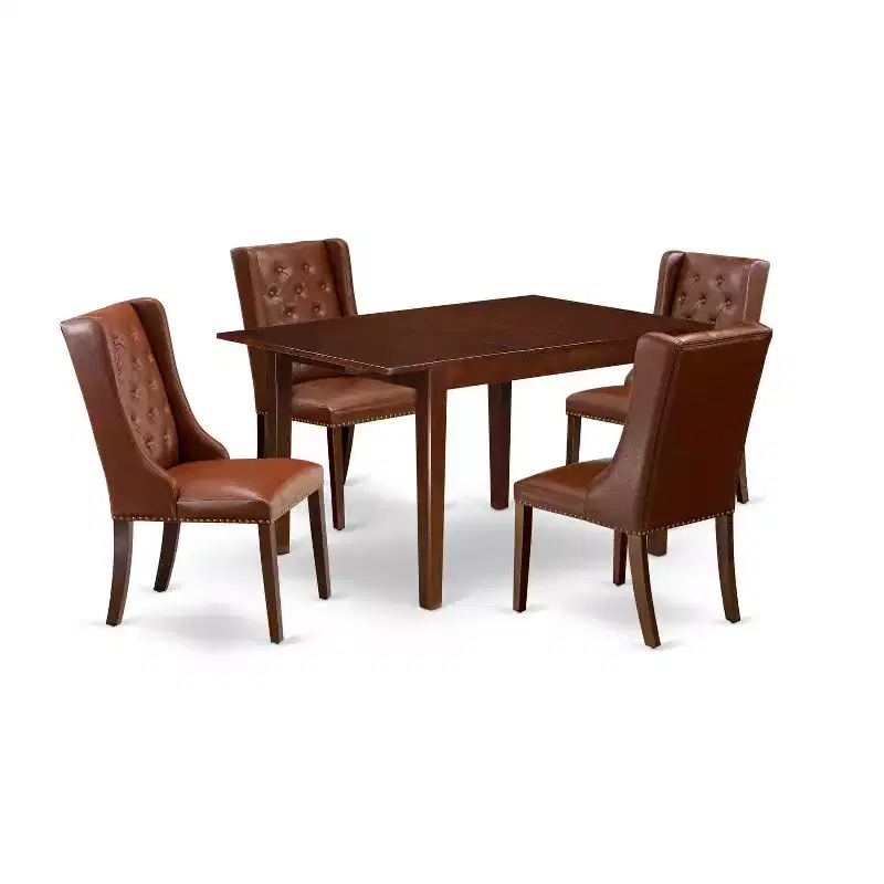 5-Piece Mahogany Finish Solid Wood Top Rectangular Button Tufted Dining Room Set (Seats-4)