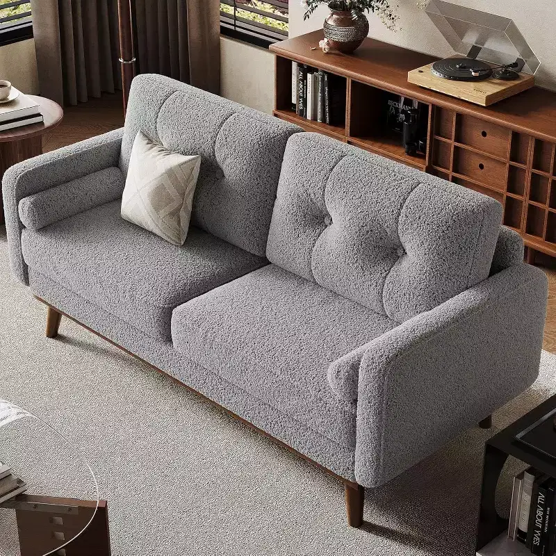 Acekool 65 Mid Century Modern Loveseat, Deep Seat Linen Sofa Couch for Living Room, Bedroom, Small Space, 2-Seater, Beige