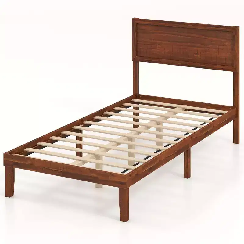 Twin/Full/Queen Bed Frame w/ Rustic Headboard Under-bed Storage Space No Box Spring Needed