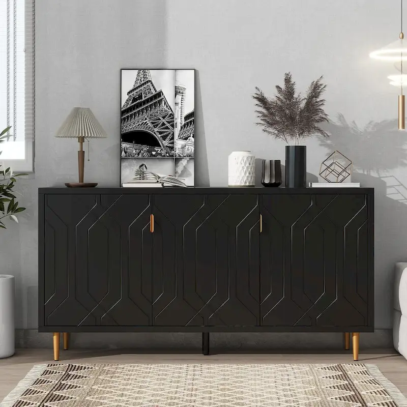 Modern TV Stand for TV up to 70 inch, Console Table with Adjustable Shelves,Storage Sideboard Cabinet for Living Room