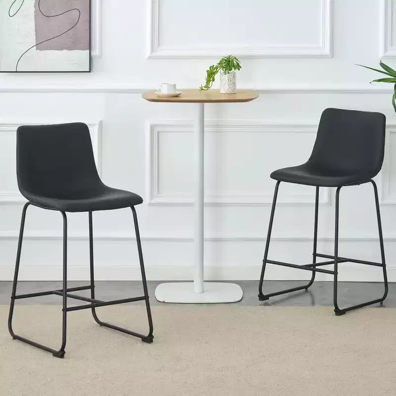 Okak Retro Suede Bar Stools Set of 2, Counter Stools with Iron Footrest, Comfy Kitchen Chair for Kitchen Island