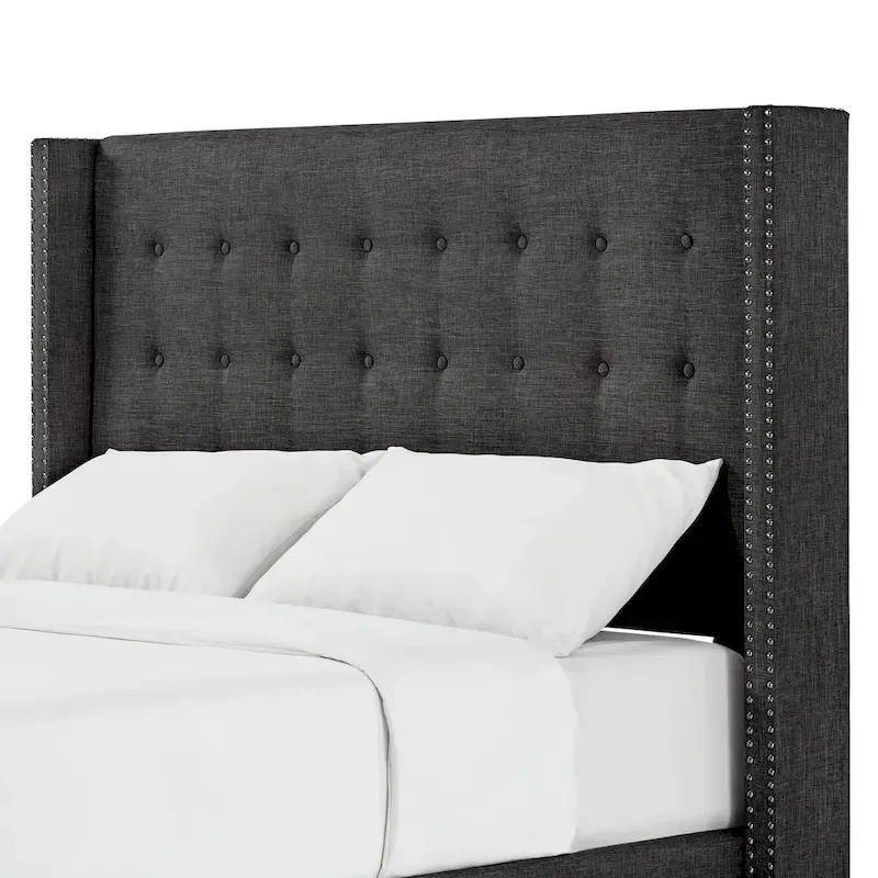 Linen Tufted Wingback Headboard – Button Tufting, Nailhead Trim, Multi-Size