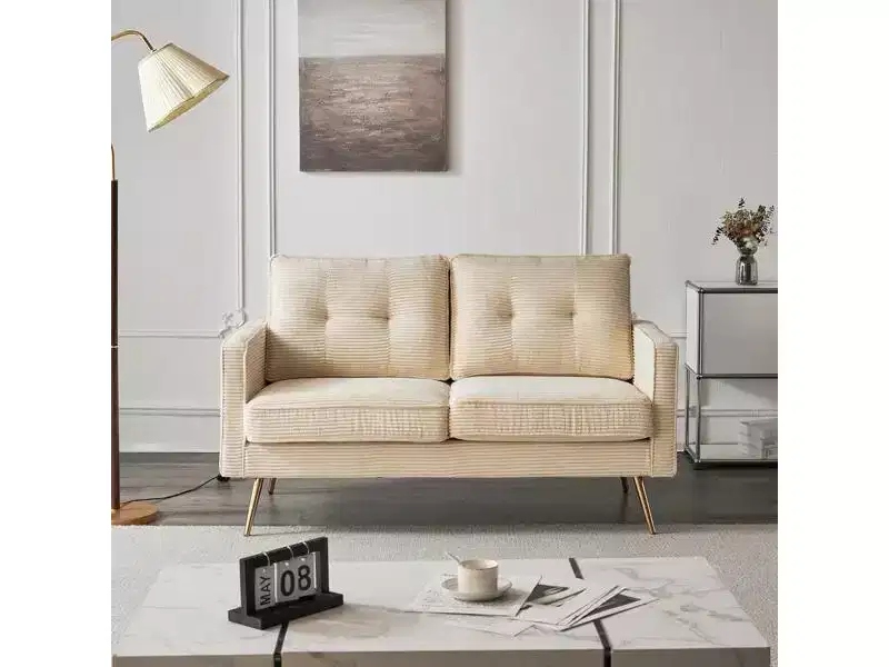 Square Arms Loveseat Sofa - Velvet Upholstered 2-Seater Couch