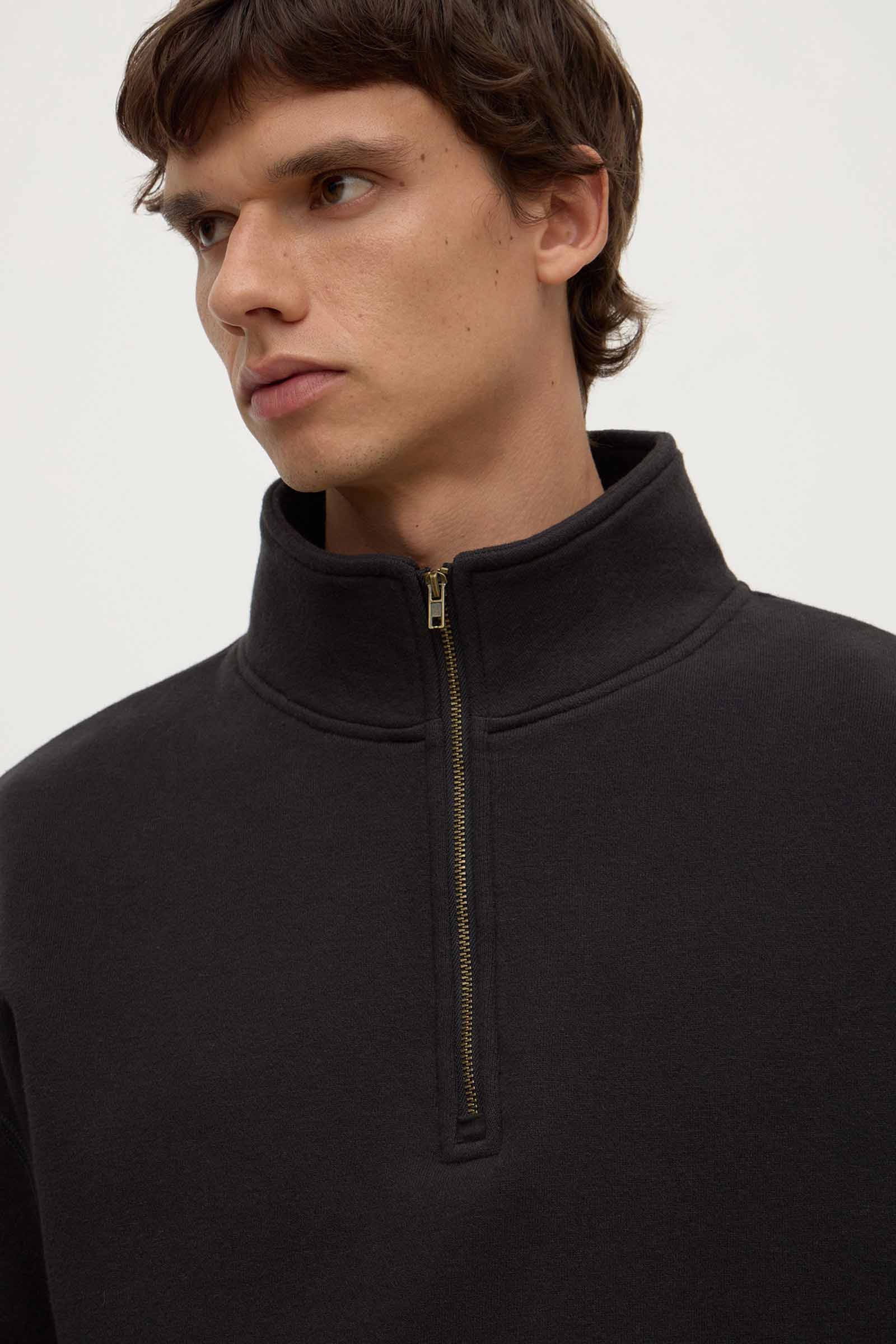 Washed Black Funnel Neck Fleece
