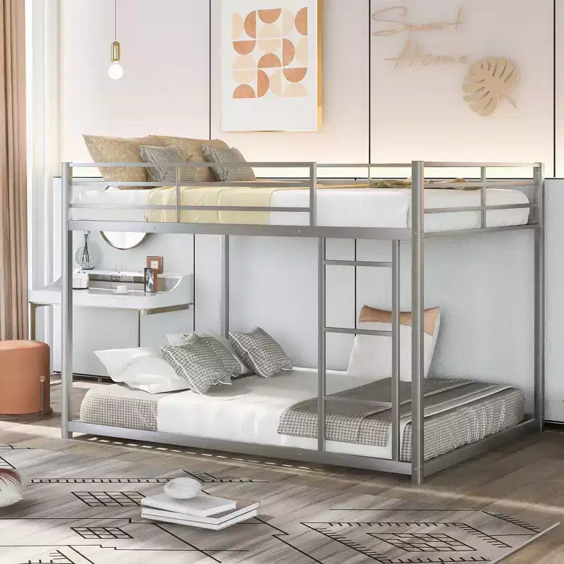 Full Size Metal Bunk Bed with Ladder, Safety Guardrail, Easy Assembly