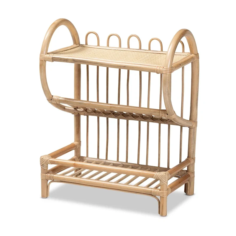 Liora Bohemian Natural Brown Finished Rattan 2-Tier Display Shelf