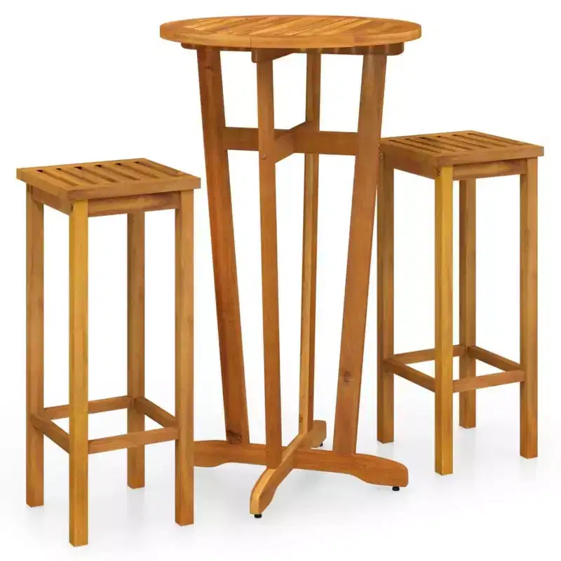vidaXL Solid Acacia Wood Patio Dining Set - 3 Piece Outdoor Furniture with Sturdy Tabletop and Comfortable Seating