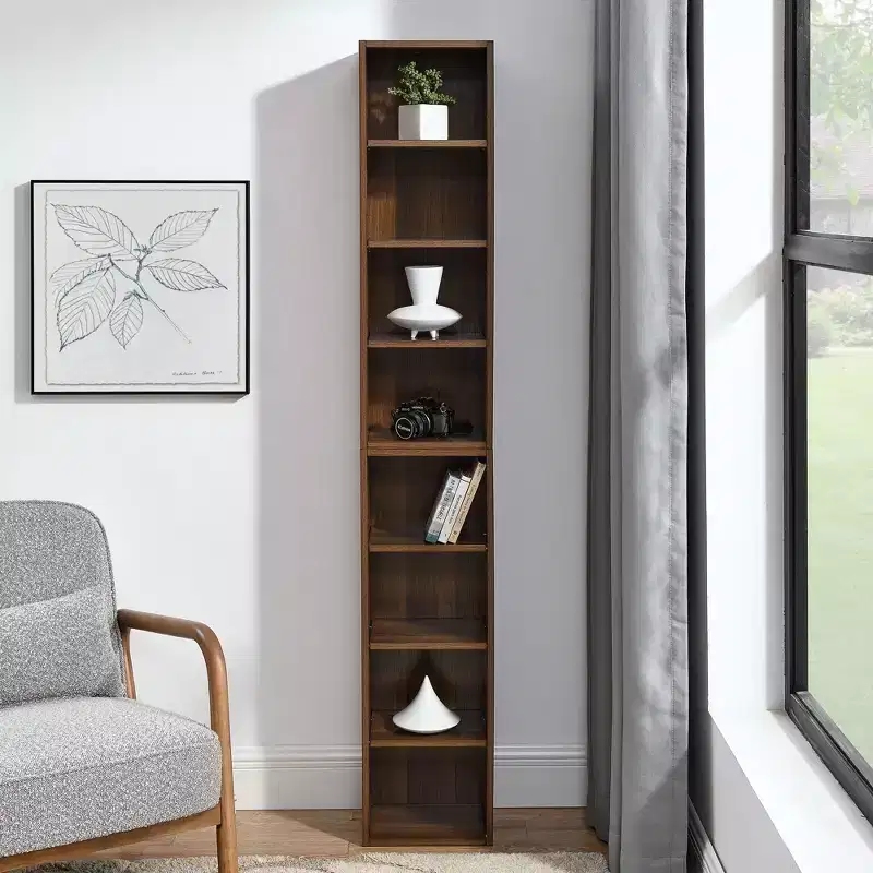 Narrow Bookshelf with 8 Tiers, Tall Bookcase for Books and CDs, Storage Organizer for Living Room, Hallway, Office