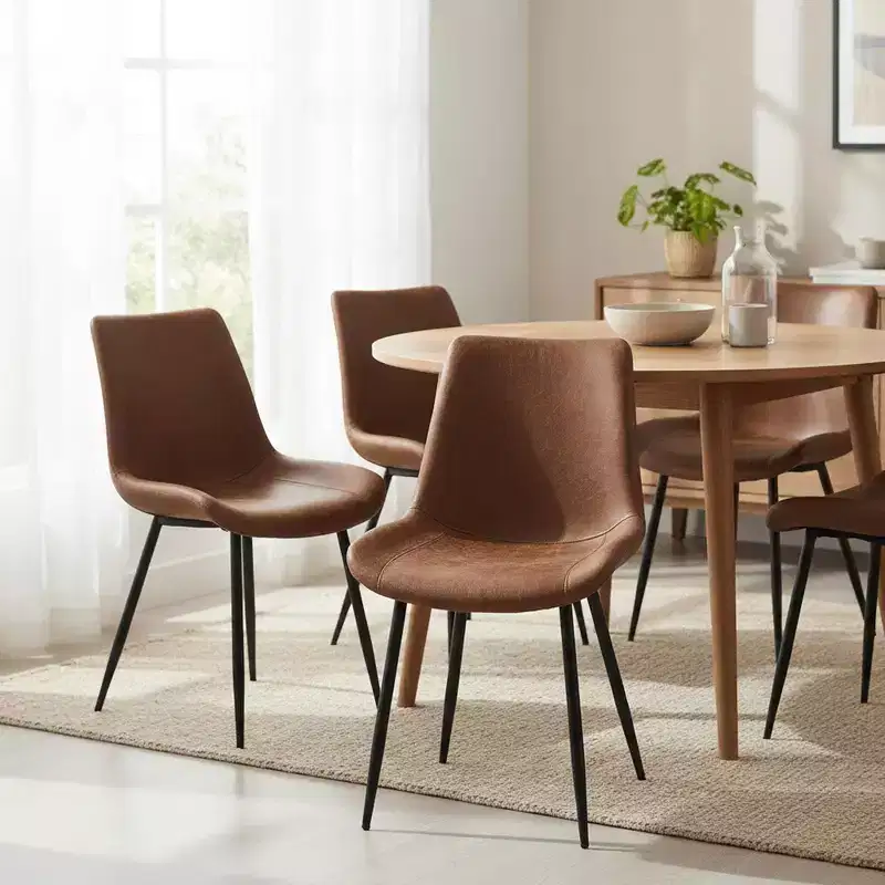 Homy Casa Faux Leather Upholstered Dining Chairs Set of 4 with Metal Legs, Brown